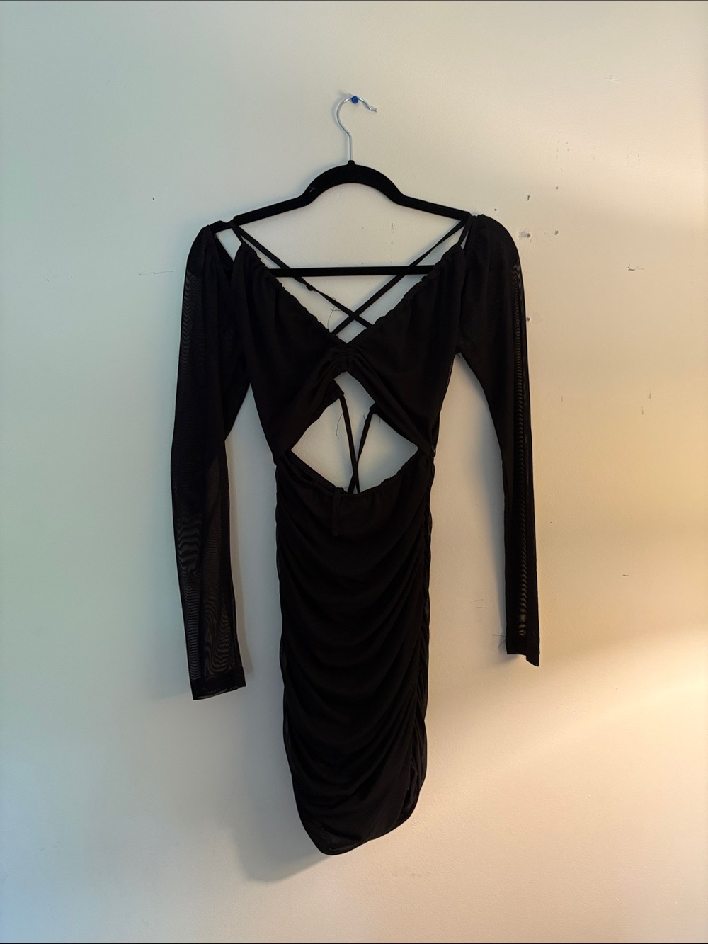 Princess Polly Black Long-Sleeve Backless Ruched Bodycon Dress